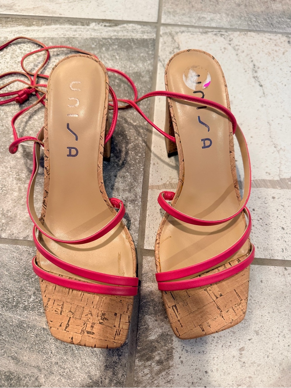 NWT Unisa Hot Pink Cork Strappy Block Heel Sandals